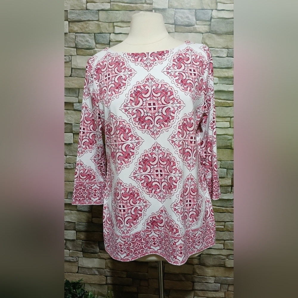 Charter Club Large Pink White Gothic Blouse Elegant